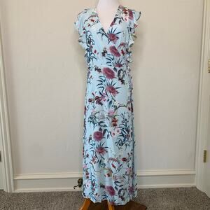 Willow & Clay Blue Floral Wrap Midi Dress Medium